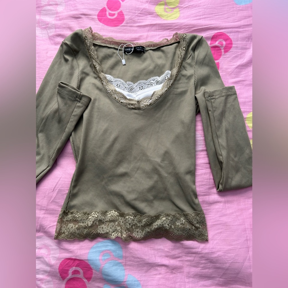Fairycore SHEIN green and white long sleeve